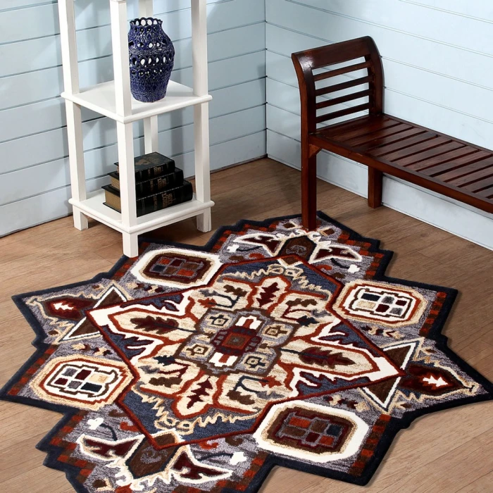 LR Home SHAPES 50923 Gold/ Blue 7' X 7' Octagon Rug