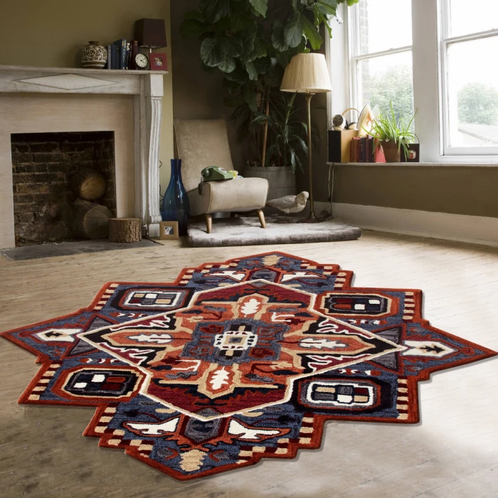 LR Home SHAPES 50924 Rust/ Navy 7' X 7' Octagon Rug