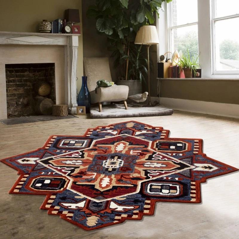 LR Home SHAPES 50924 Rust/ Navy 7' X 7' Octagon Rug