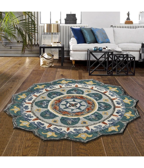 LR Home SINUOUS 54109 Gray/ Multi 4' X 4' Round Rug