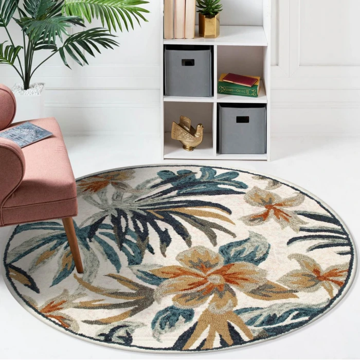 LR Home SINUOUS 54118 Ivory/ Navy 4' X 4' Round Rug