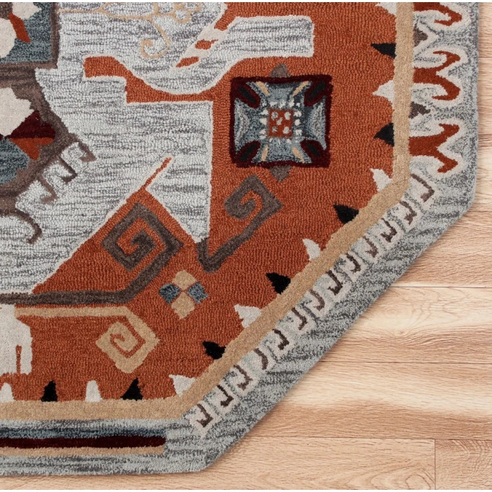 Rugs Town 54119 Gray/ Rust 6' Round Rug