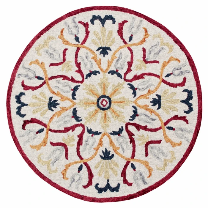 LR Home SINUOUS 54154 Ivory/ Red 4' X 4' Round Rug