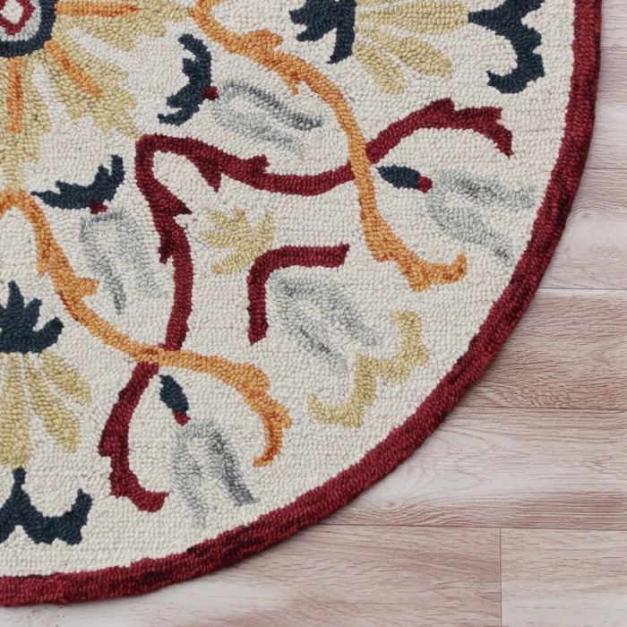 LR Home SINUOUS 54154 Ivory/ Red 4' X 4' Round Rug