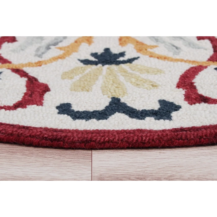 LR Home SINUOUS 54154 Ivory/ Red 4' X 4' Round Rug