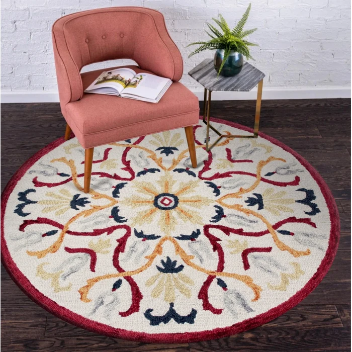 LR Home SINUOUS 54154 Ivory/ Red 4' X 4' Round Rug