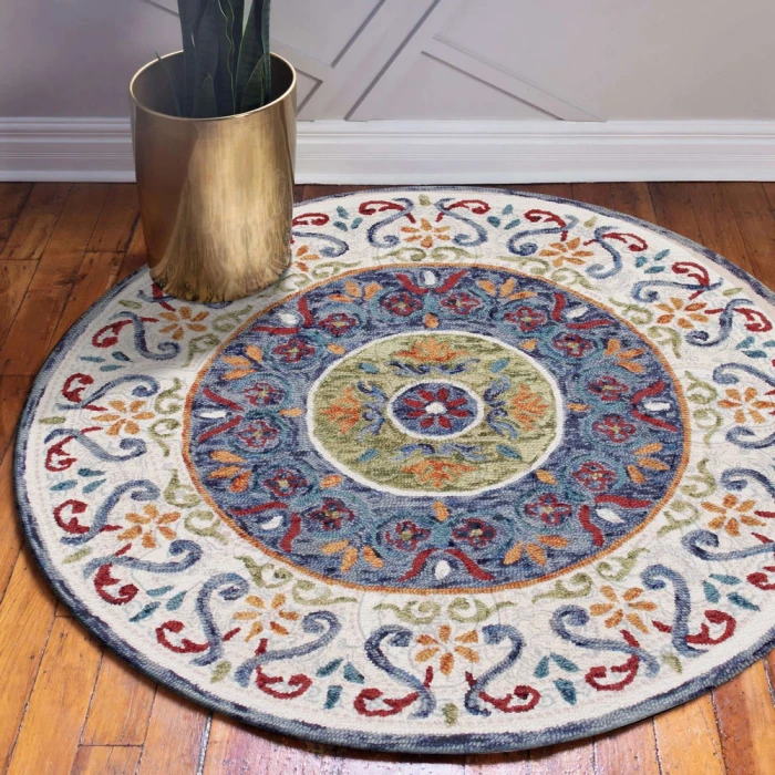 Rugs Town 54155 Blue/ Ivory 6' Round Rug