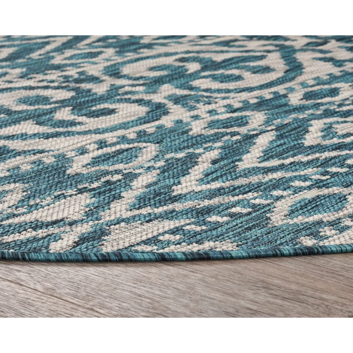 Rugs Town Shower 81250 Teal/ Beige 7'-6" X 7'-6" Round Rug