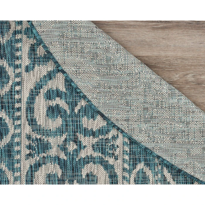 Rugs Town Shower 81250 Teal/ Beige 7'-6" X 7'-6" Round Rug