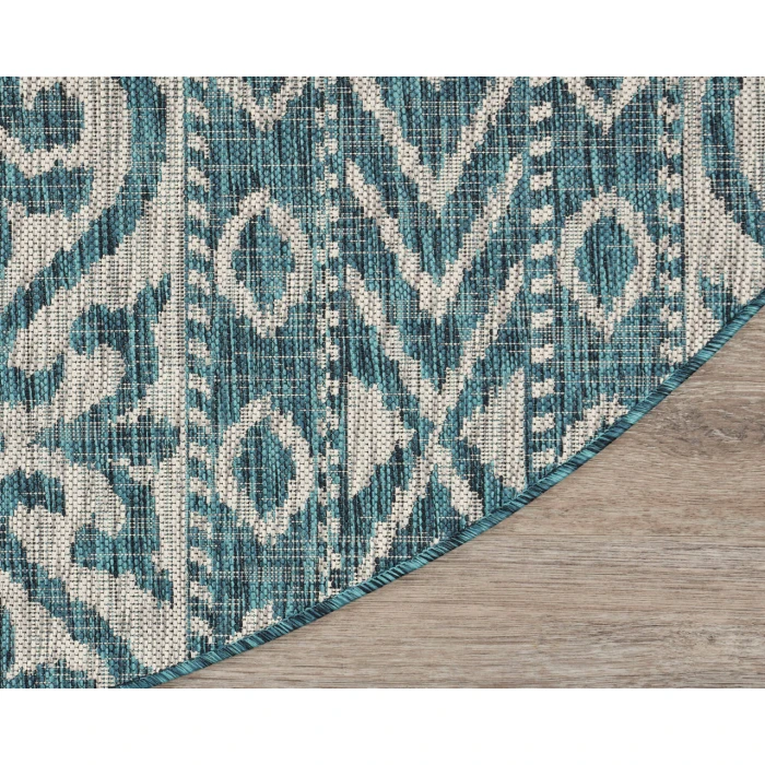 Rugs Town Shower 81250 Teal/ Beige 7'-6" X 7'-6" Round Rug