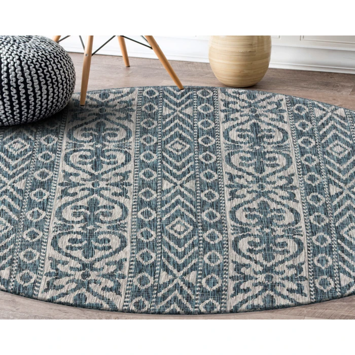 Rugs Town Shower 81250 Teal/ Beige 7'-6" X 7'-6" Round Rug