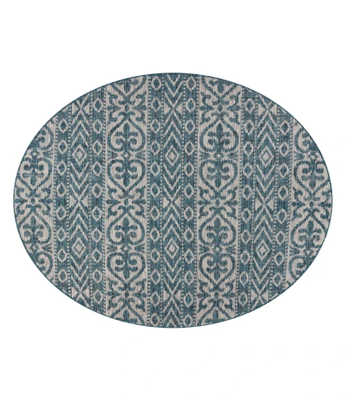 LR Home Sun Shower 81250 Teal/ Beige 7'-6" X 7'-6" Round Rug