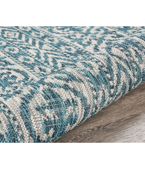 LR Home Sun Shower 81250 Teal/ Beige 7'-6" X 7'-6" Round Rug