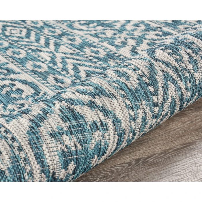 Rugs Town Shower 81250 Teal/ Beige 7'-6" X 7'-6" Round Rug