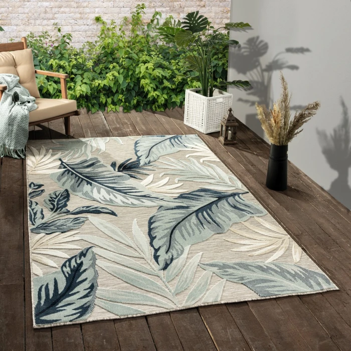 LR Home Veranda 82101 Beige/ Blue 5'0" X 7'0 Rect. Rug