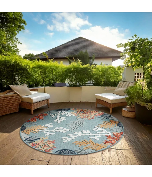 LR Home Veranda Blue VERND 7ft.6in. Round Rug