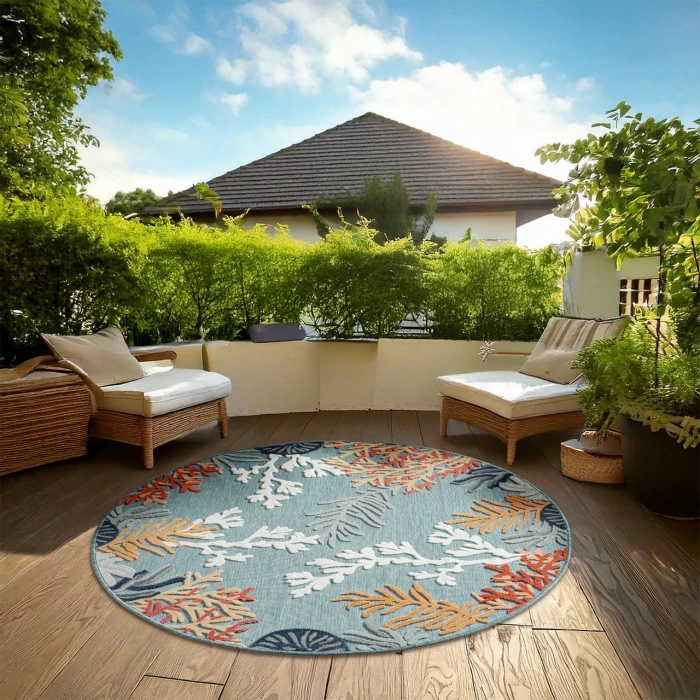 LR Home Veranda Blue VERND 7ft.6in. Round Rug