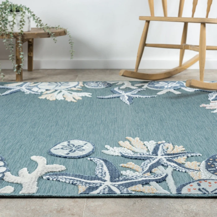 LR Home Veranda Blue VERND 5ft. x 7ft. Rectangle Rug