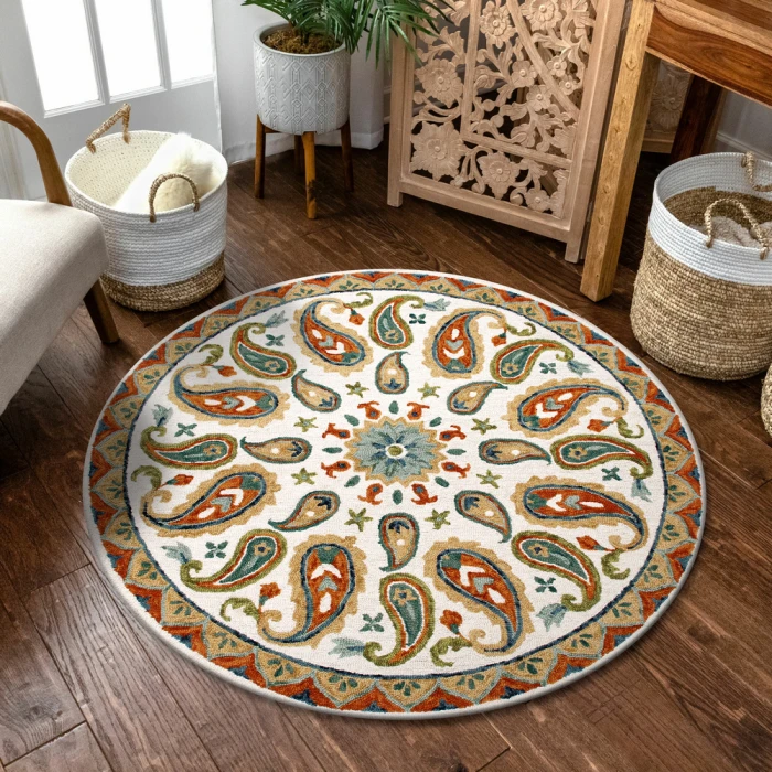 Rugs Town 3565 Ivory/ Multi 7' X 7' Round Rug