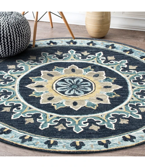 LR Home VIBRANCE 3569 Blue 5' Round Rug