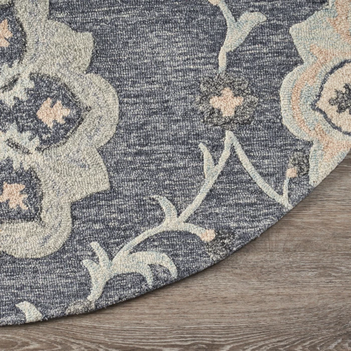LR Home VICTORIAN 81582 Gray 7'-3" X 7'-3 Round Rug