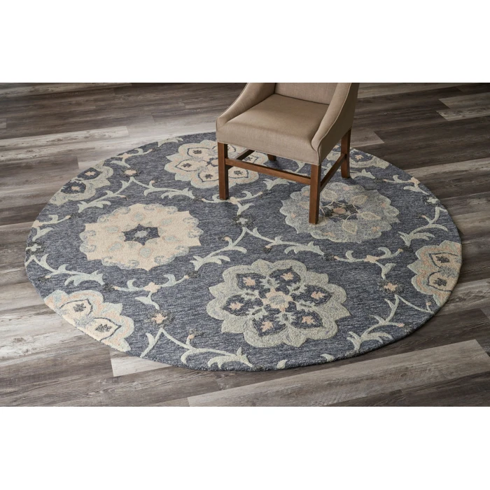 LR Home VICTORIAN 81582 Gray 7'-3" X 7'-3 Round Rug