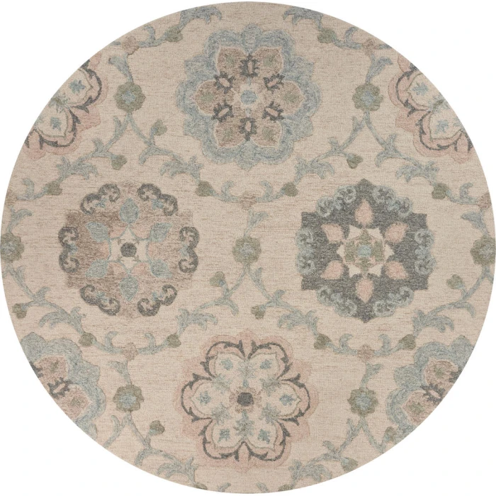 LR Home VICTORIAN 81584 Ivory 7'-3" X 7'-3 Round Rug