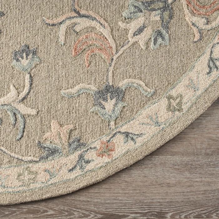 LR Home VICTORIAN 81585 Silver 7'-3" X 7'-3 Round Rug