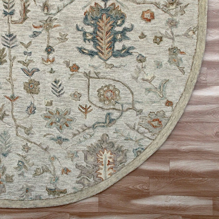 LR Home Vintage Cream/Taupe/Blue 81921 8 ft. 6 in. Round Rug