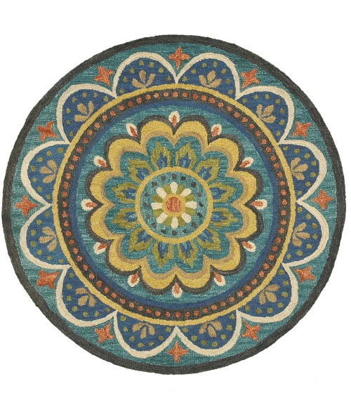 LR Home Dazzle Blue DAZZL 5ft. x 5ft. Round Rug