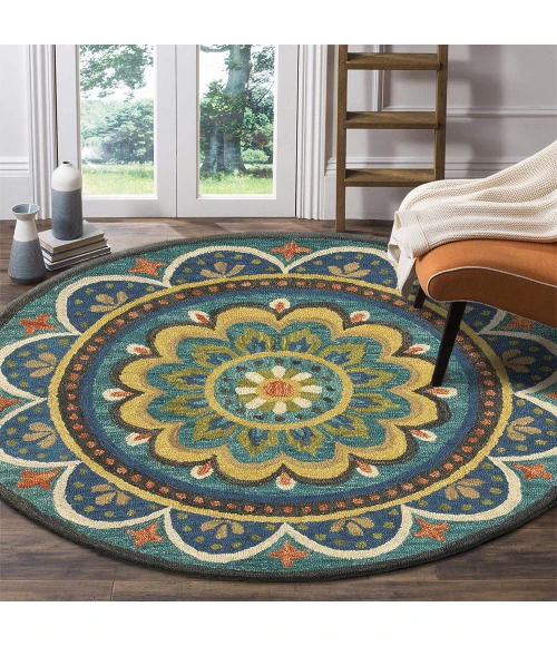 LR Home Dazzle Blue DAZZL 5ft. x 5ft. Round Rug