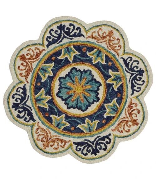 LR Home DAZZLE 54079 Ivory Blue 4' X 4' Round Rug