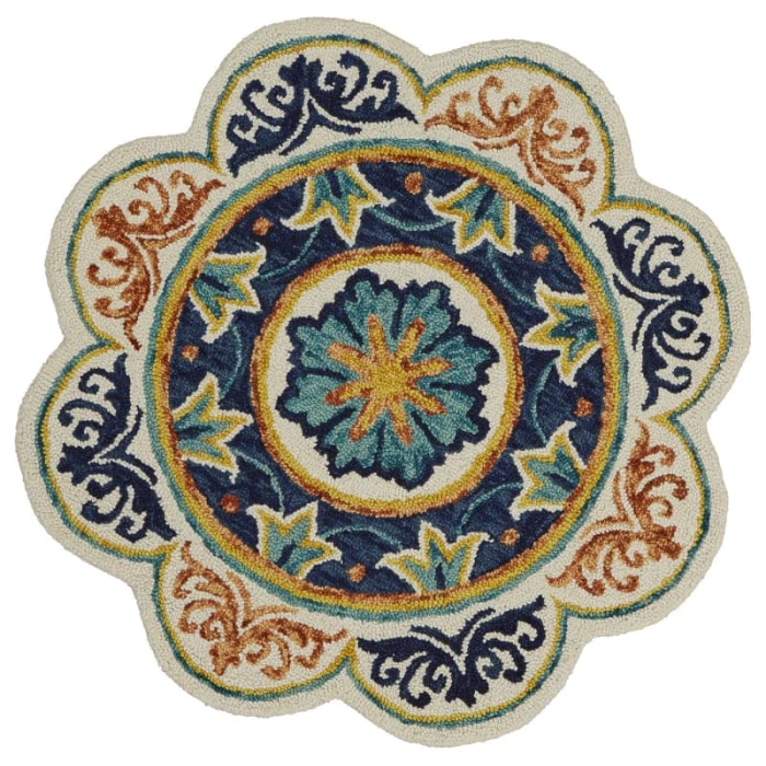 Rugs Town 54079 Ivory Blue 4' X 4' Round Rug