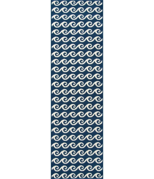 Momeni Baja Area Rug BAJ14 Waves Navy 6'7 X 9'6