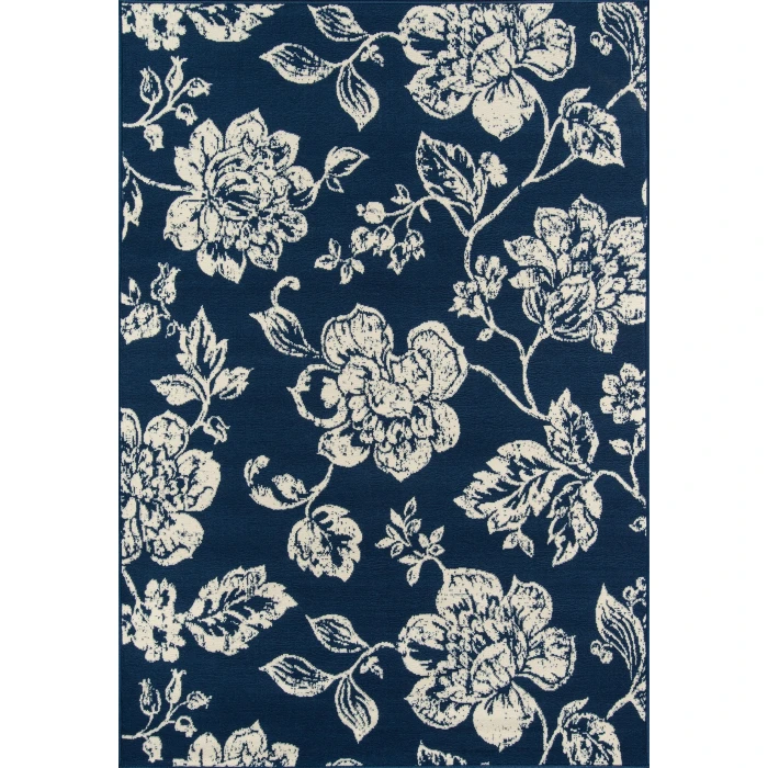 Momeni Baja Area Rug BAJ18 Floral Blooms Navy 5'3 X 7'6
