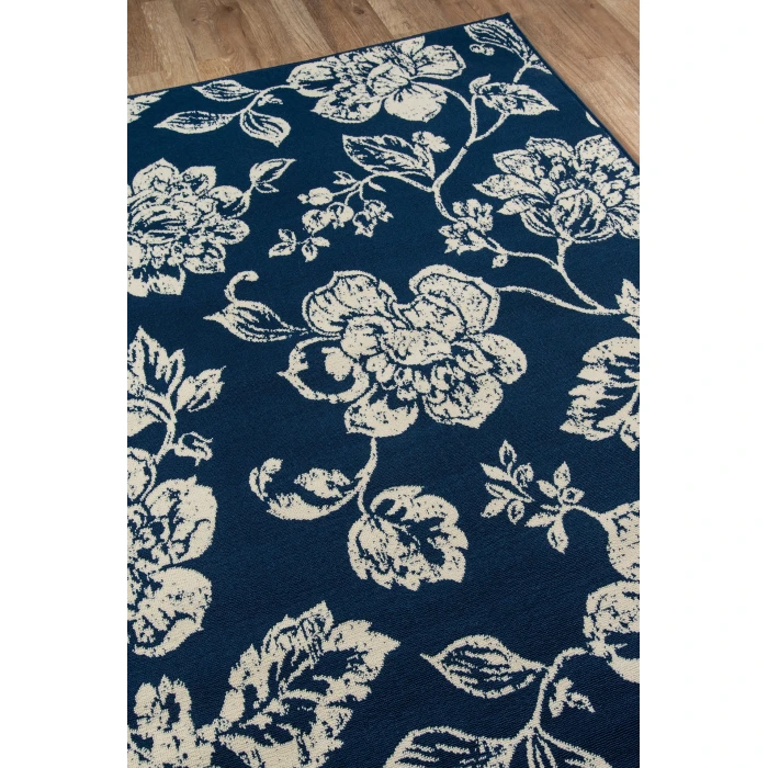 Momeni Baja Area Rug BAJ18 Floral Blooms Navy 5'3 X 7'6