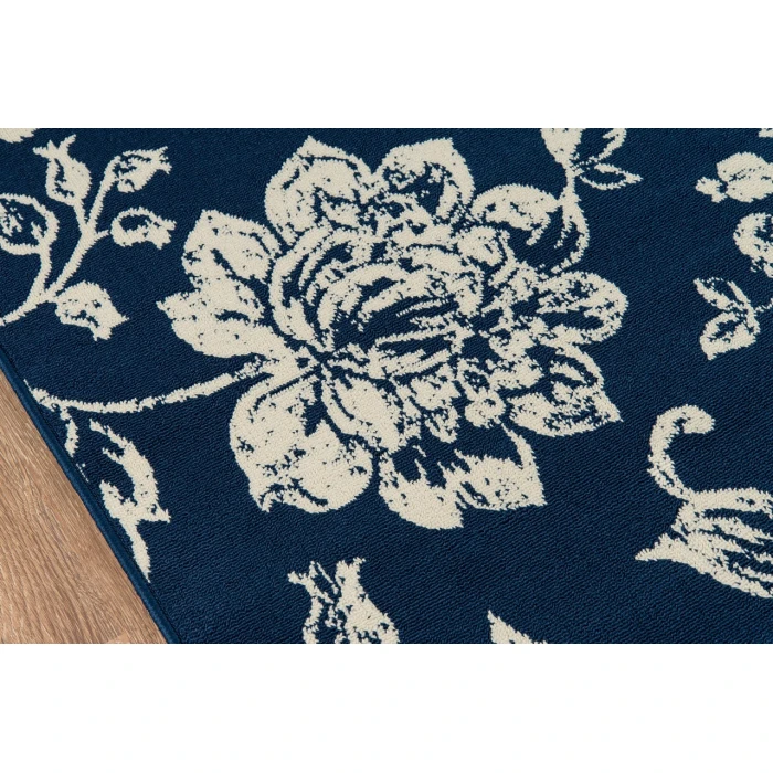 Momeni Baja Area Rug BAJ18 Floral Blooms Navy 5'3 X 7'6