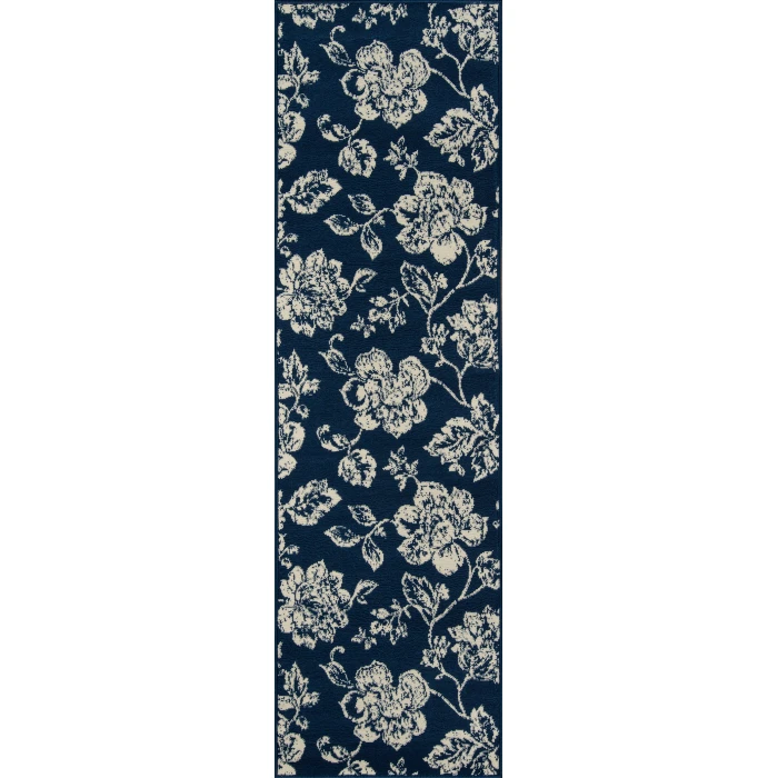 Momeni Baja Area Rug BAJ18 Floral Blooms Navy 5'3 X 7'6