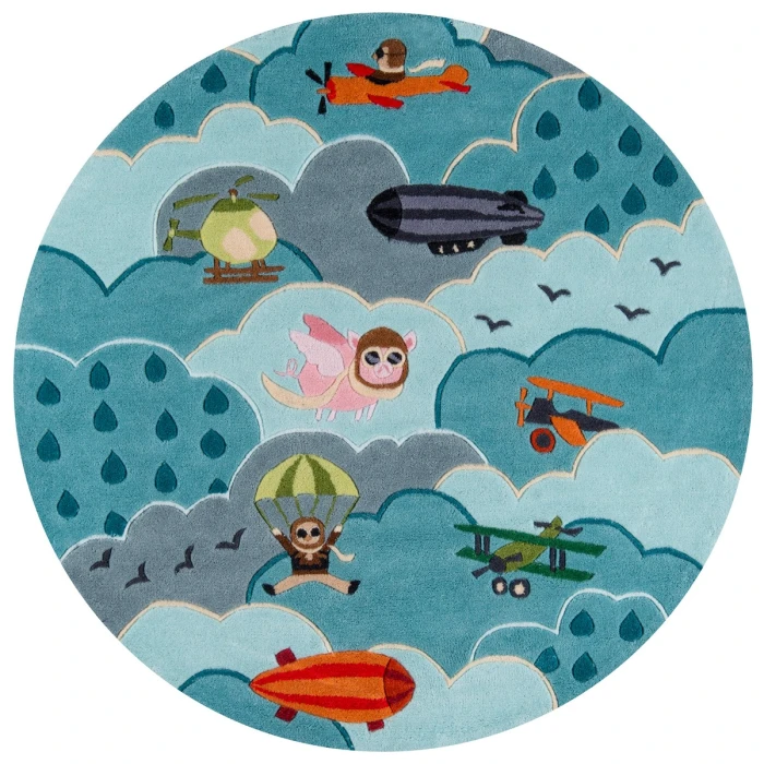 Momeni Lil Mo Whimsy Area Rug LMJ10 Aviator Sky 5' X 5' Round