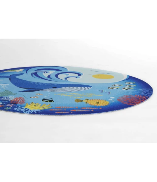 Momeni Playground Blue PLY-3 4ft. X 4ft. Round Rug