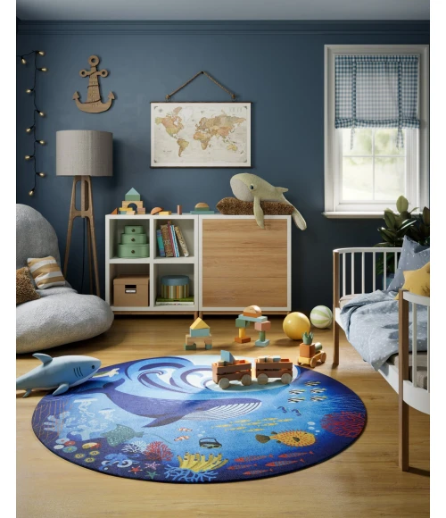 Momeni Playground Blue PLY-3 4ft. X 4ft. Round Rug