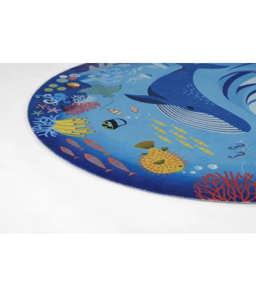Momeni Playground Blue PLY-3 4ft. X 4ft. Round Rug