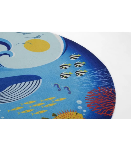 Momeni Playground Blue PLY-3 4ft. X 4ft. Round Rug