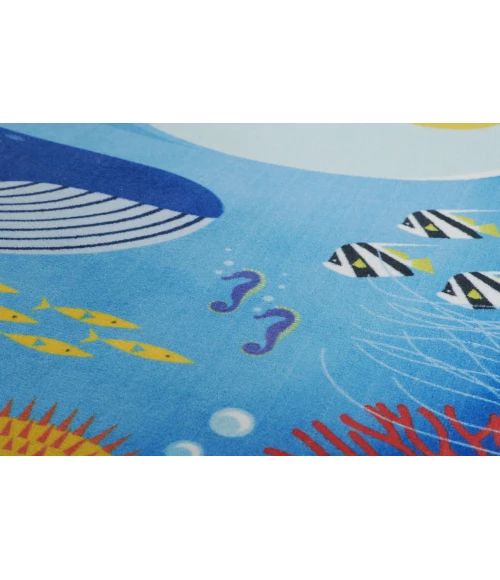 Momeni Playground Blue PLY-3 4ft. X 4ft. Round Rug