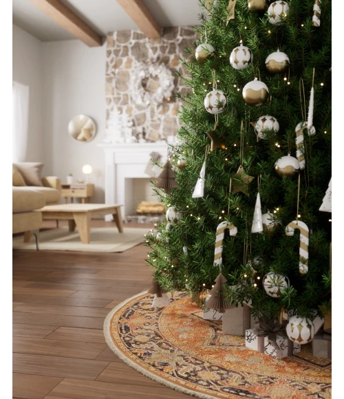 Momeni Vintage Tree Skirt VTS-1 Red 5 ft. 3 in. X 5 ft. 3 in. Round Rug