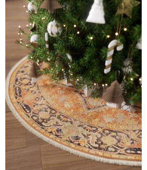 Momeni Vintage Tree Skirt VTS-1 Red 5 ft. 3 in. X 5 ft. 3 in. Round Rug