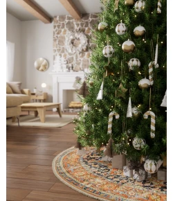 Momeni Vintage Tree Skirt VTS-2 Navy 5 ft. 3 in. X 5 ft. 3 in. Round Rug