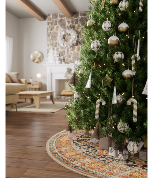 Momeni Vintage Tree Skirt VTS-2 Navy 5 ft. 3 in. X 5 ft. 3 in. Round Rug