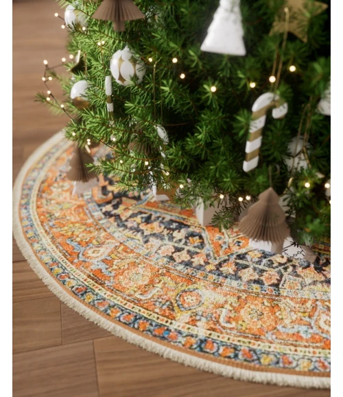 Momeni Vintage Tree Skirt VTS-2 Navy 5 ft. 3 in. X 5 ft. 3 in. Round Rug
