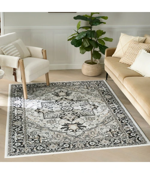 Nourison Dekor Ivory Charcoal DEK08 4 ft. X 6 ft. Rect. Rug